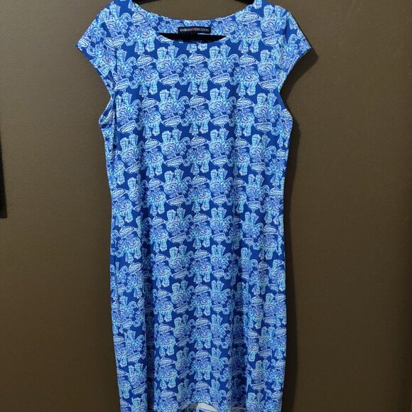 Barbara Erickson Navy/Seafoam Elephant Dress SIZE LARGE - Picture 1 of 7